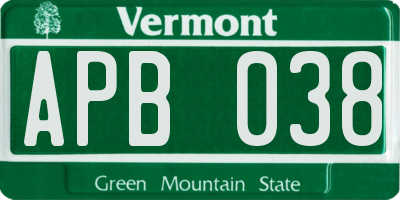 VT license plate APB038