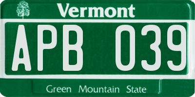 VT license plate APB039