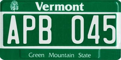 VT license plate APB045