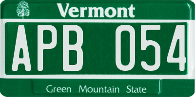 VT license plate APB054