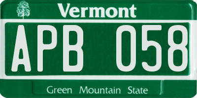 VT license plate APB058