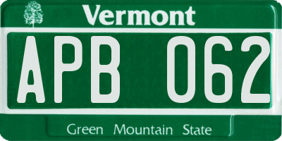 VT license plate APB062