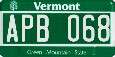 VT license plate APB068