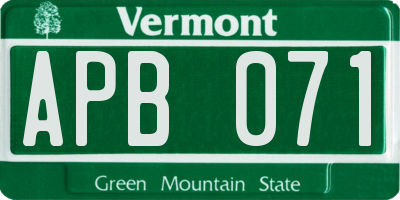 VT license plate APB071