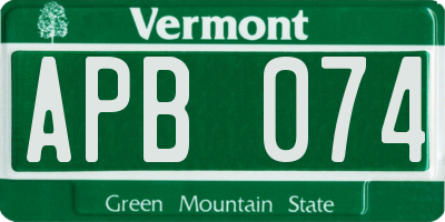 VT license plate APB074
