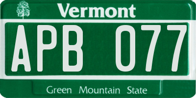VT license plate APB077