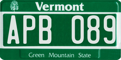 VT license plate APB089