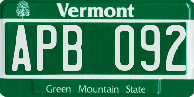 VT license plate APB092