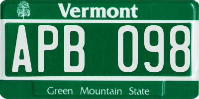 VT license plate APB098