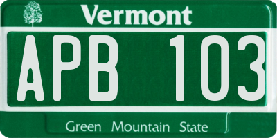VT license plate APB103