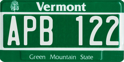 VT license plate APB122