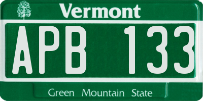 VT license plate APB133