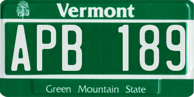 VT license plate APB189