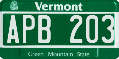 VT license plate APB203