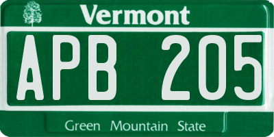 VT license plate APB205