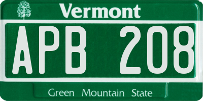 VT license plate APB208