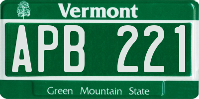 VT license plate APB221