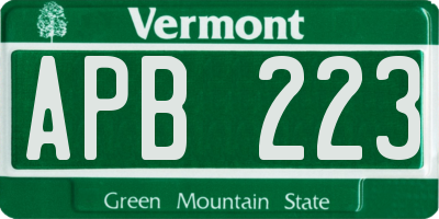 VT license plate APB223
