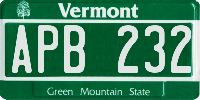 VT license plate APB232