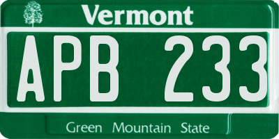 VT license plate APB233