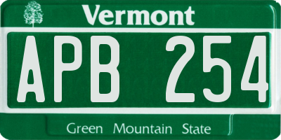 VT license plate APB254