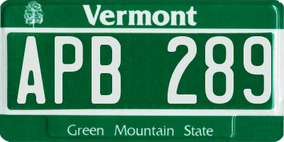 VT license plate APB289