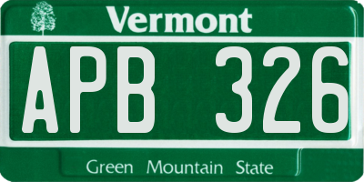 VT license plate APB326