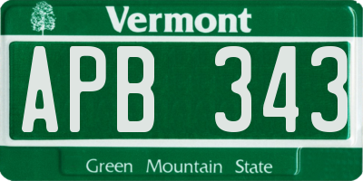 VT license plate APB343