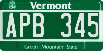 VT license plate APB345