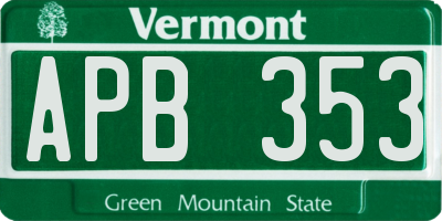 VT license plate APB353