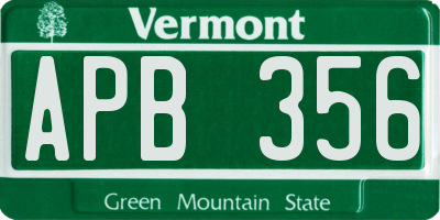 VT license plate APB356