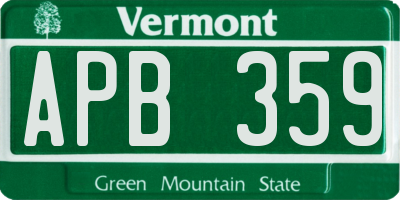 VT license plate APB359