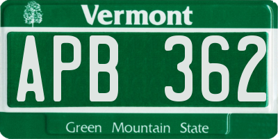 VT license plate APB362
