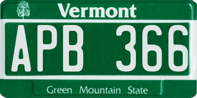 VT license plate APB366