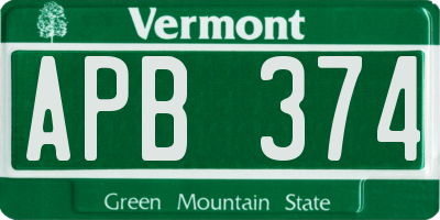 VT license plate APB374