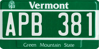 VT license plate APB381