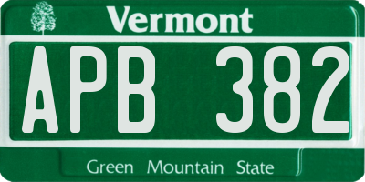 VT license plate APB382