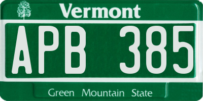 VT license plate APB385