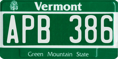 VT license plate APB386