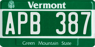 VT license plate APB387