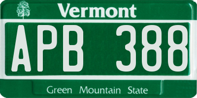 VT license plate APB388