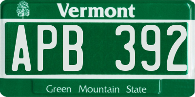 VT license plate APB392