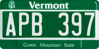 VT license plate APB397