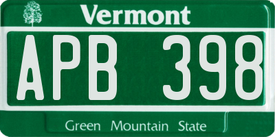 VT license plate APB398