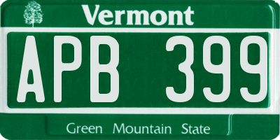 VT license plate APB399