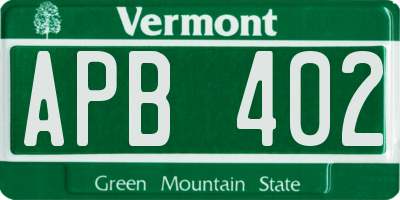 VT license plate APB402