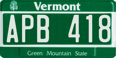 VT license plate APB418