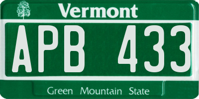 VT license plate APB433