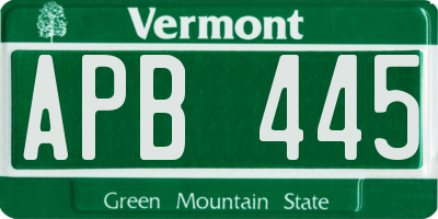 VT license plate APB445