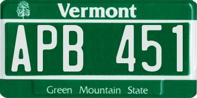 VT license plate APB451